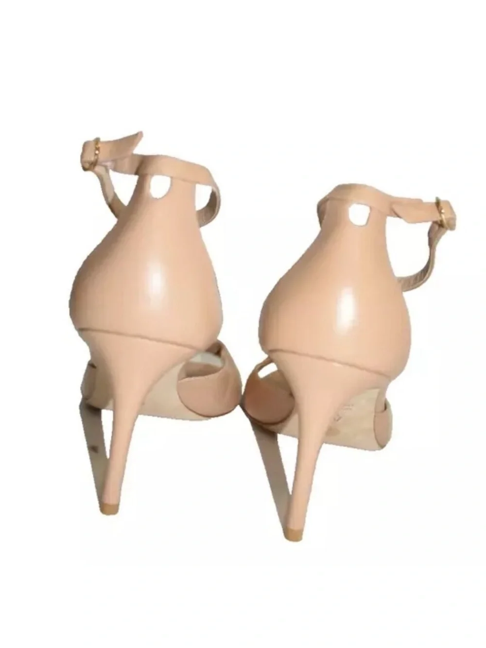 Stuart Weitzman Beige Nude Leather Ankle-Strap Open-Toe Heel